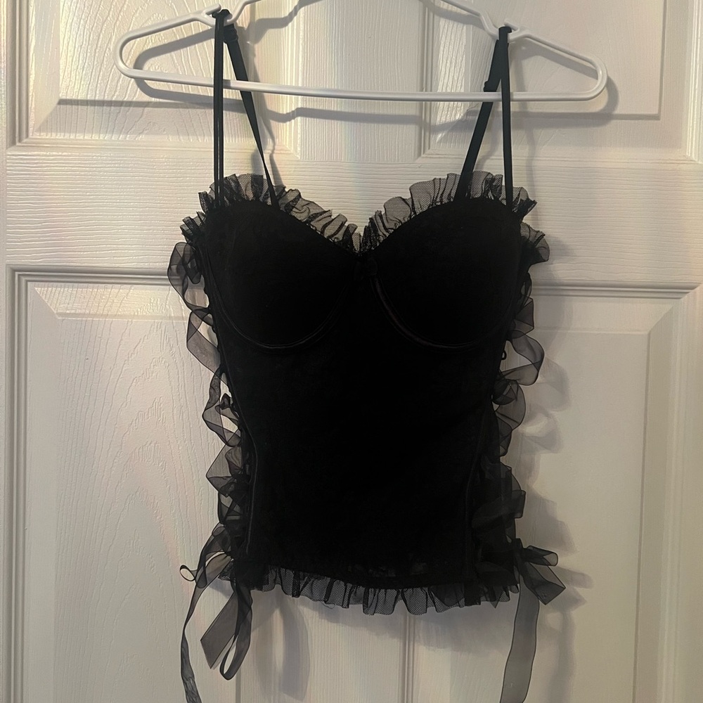 Blush Black Ruffled Lace Bustier